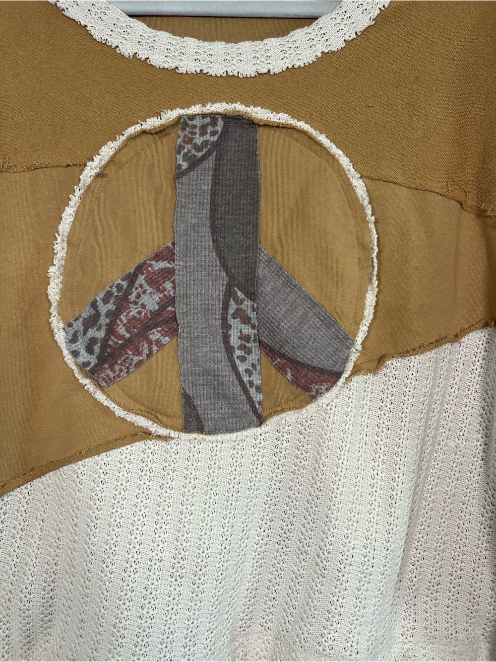 POL peace out my 80s oversized peace top open knit crochet boho patchwork sz m - Picture 4 of 9